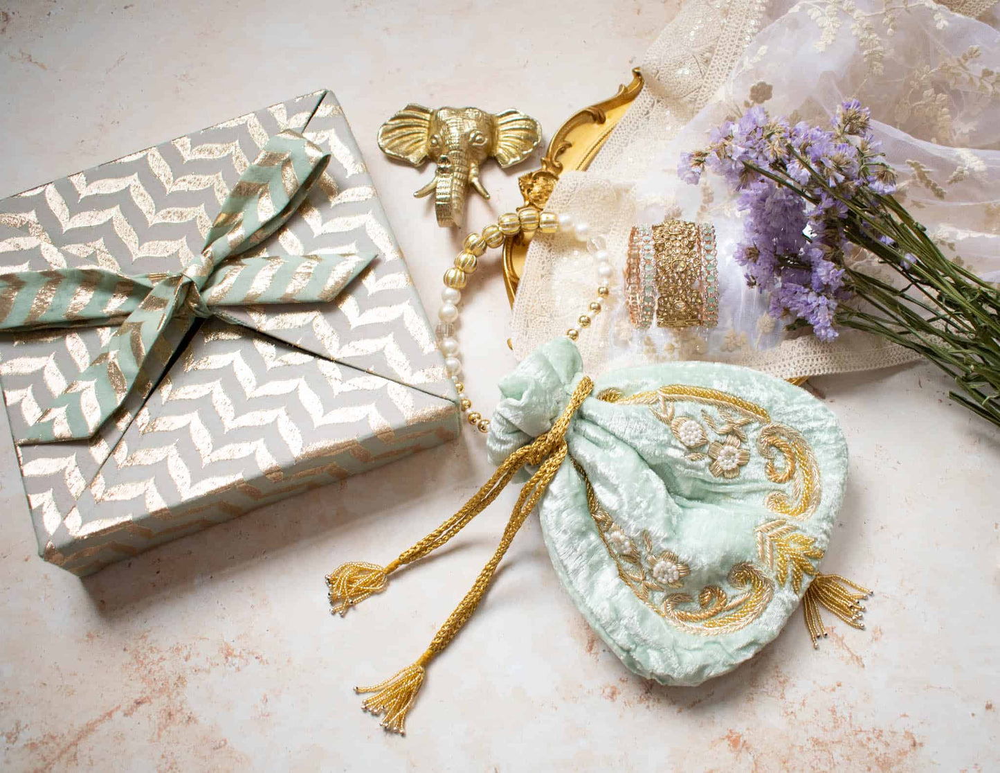 JHANVI Potli Bag (Mint Velvet)