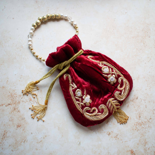 PRE-ORDER - JHANVI Potli Bag (Deep Red Velvet)