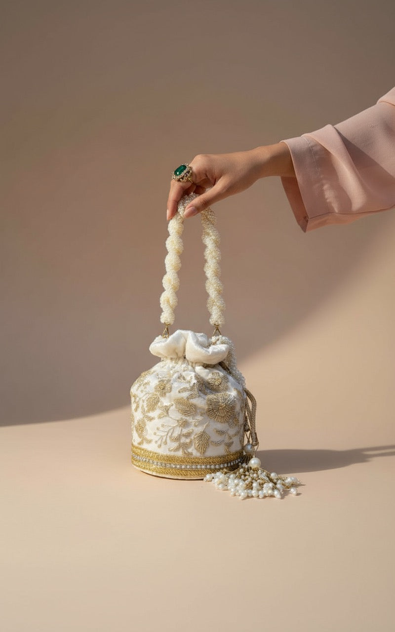 Anaya Potli Bag (Cream Velvet)