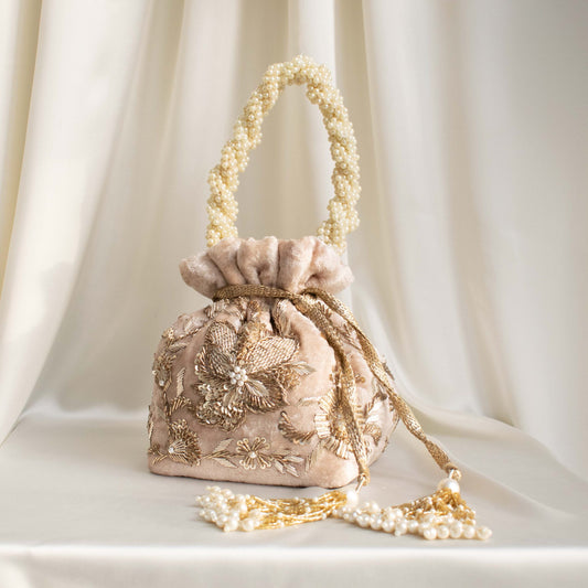 Arisha Potli Bag (Nude Pink Velvet)