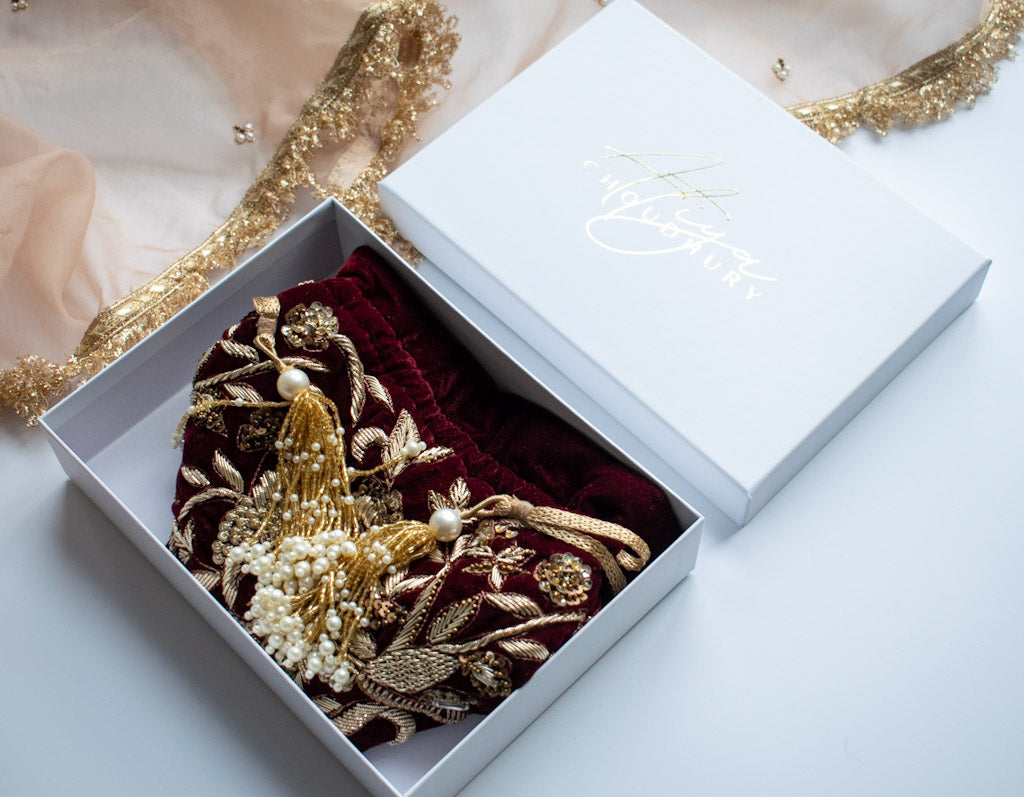 PRE-ORDER - Alisha Potli Bag (Deep Maroon Velvet)