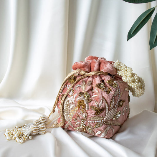 PRE-ORDER - Alisha Potli Bag (Dusky Pink Velvet)