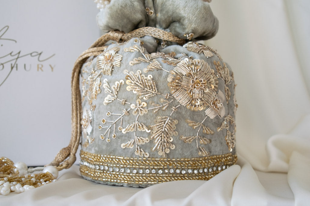 PRE-ORDER - Anaya Potli Bag (Sage Green Velvet)