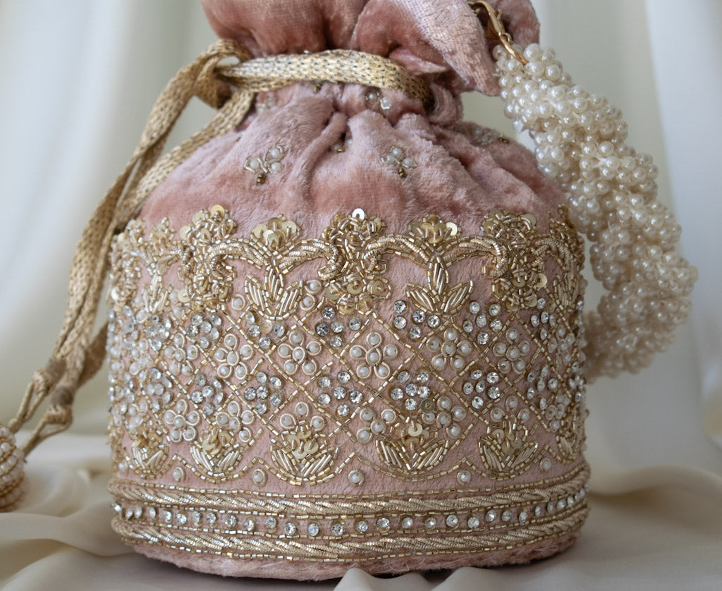 PRE-ORDER - Ruby Potli Bag (Dusky Pink Velvet)