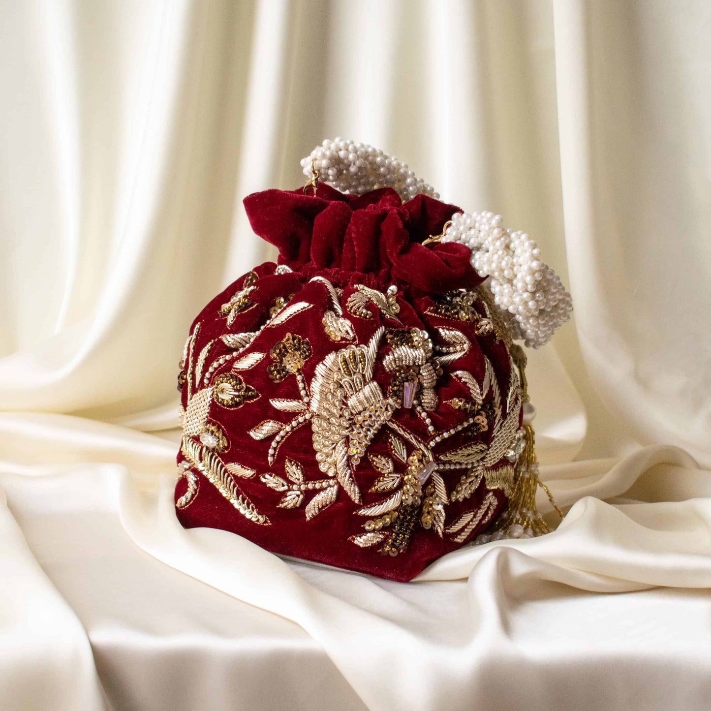 PRE-ORDER - Alisha Potli Bag (Maroon Velvet)