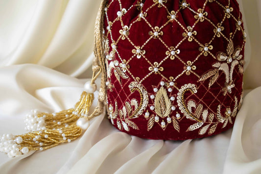PRE-ORDER - Isha Potli Bag (Maroon Velvet)