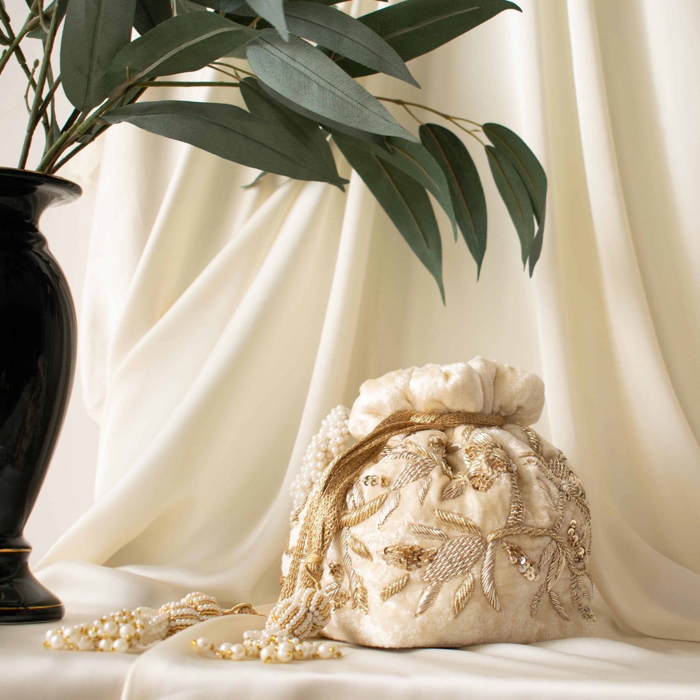 PRE-ORDER - Layla Potli Bag (Cream Velvet)