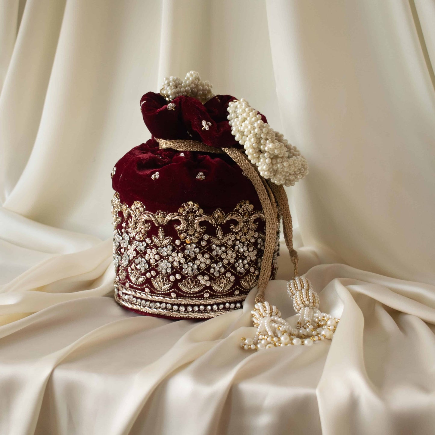 PRE-ORDER - Ruby Potli Bag (Maroon Velvet)