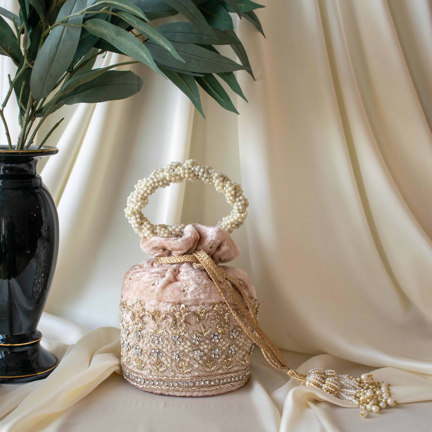 PRE-ORDER - Ruby Potli Bag (Nude Pink Velvet)