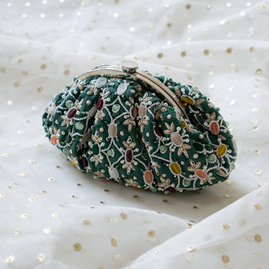 Alina - Sage Green Beaded Clutch