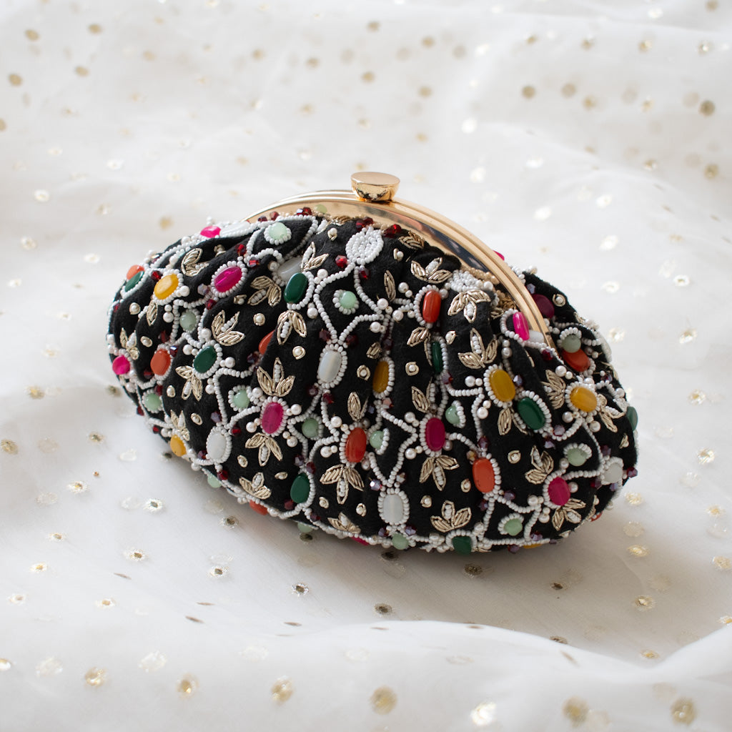 Alina - Black Beaded Clutch