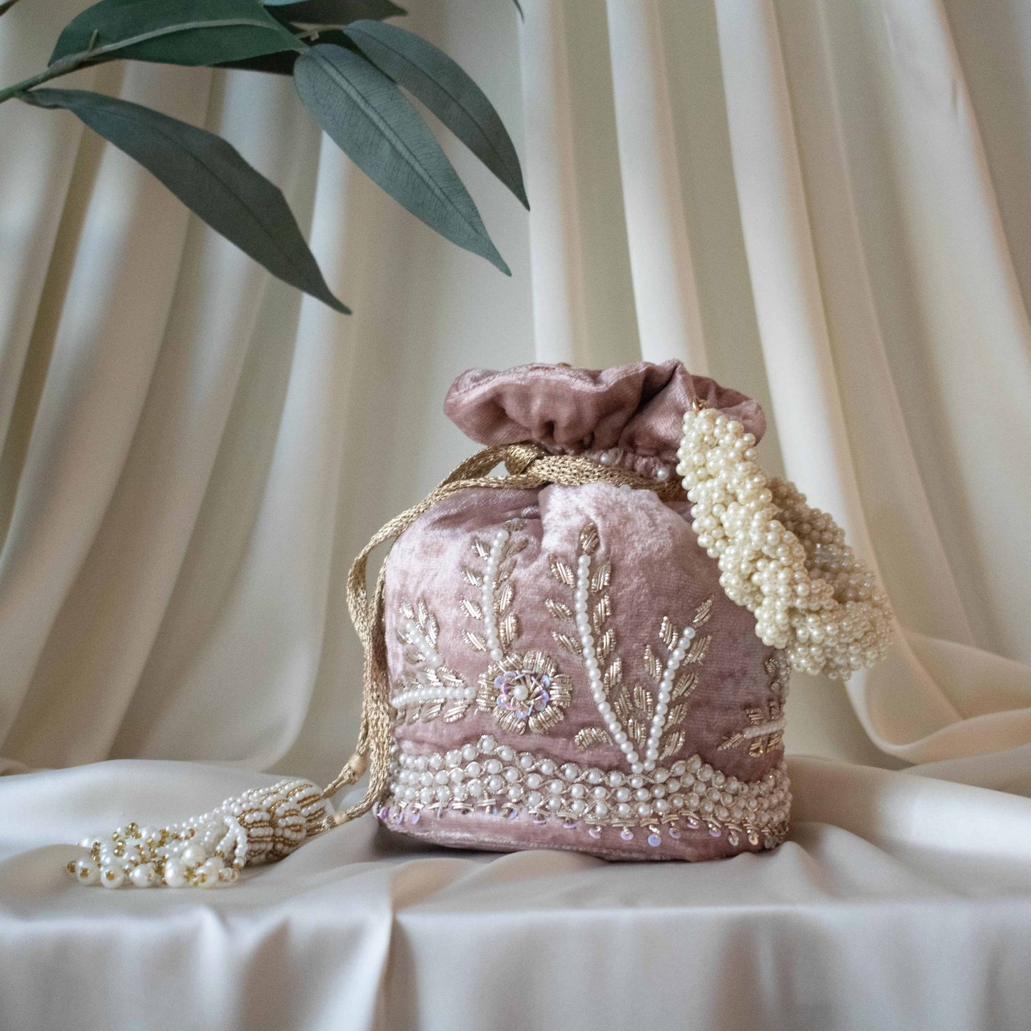 PRE-ORDER - Leylani Potli Bag (Dusky Pink Velvet)