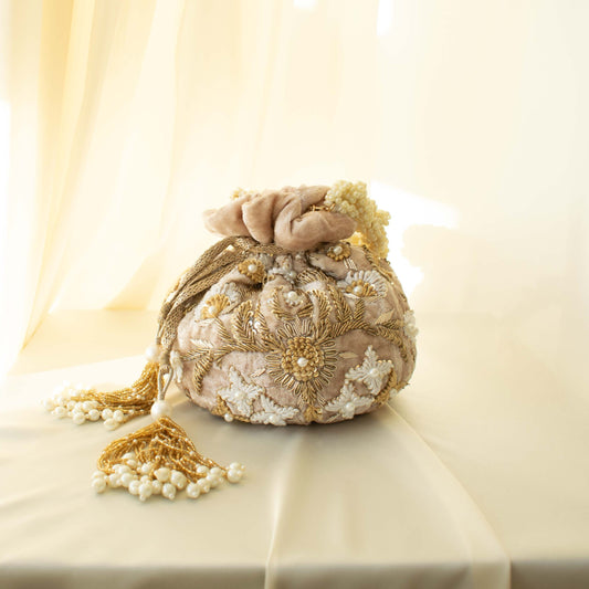 PRE-ORDER - Meena Potli Bag (Nude Pink Velvet)