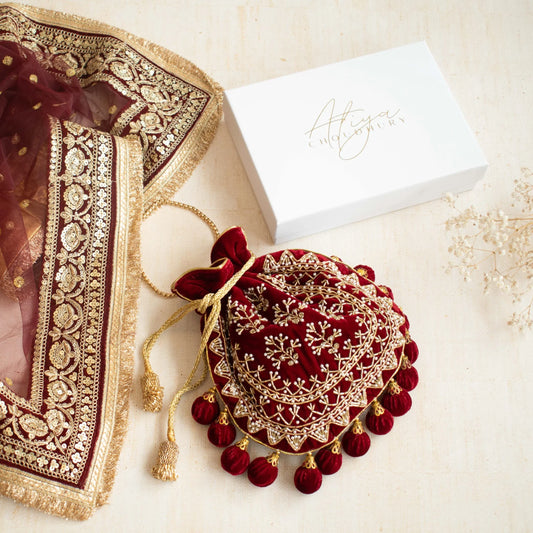 Pom Pom Velvet Potli Bags