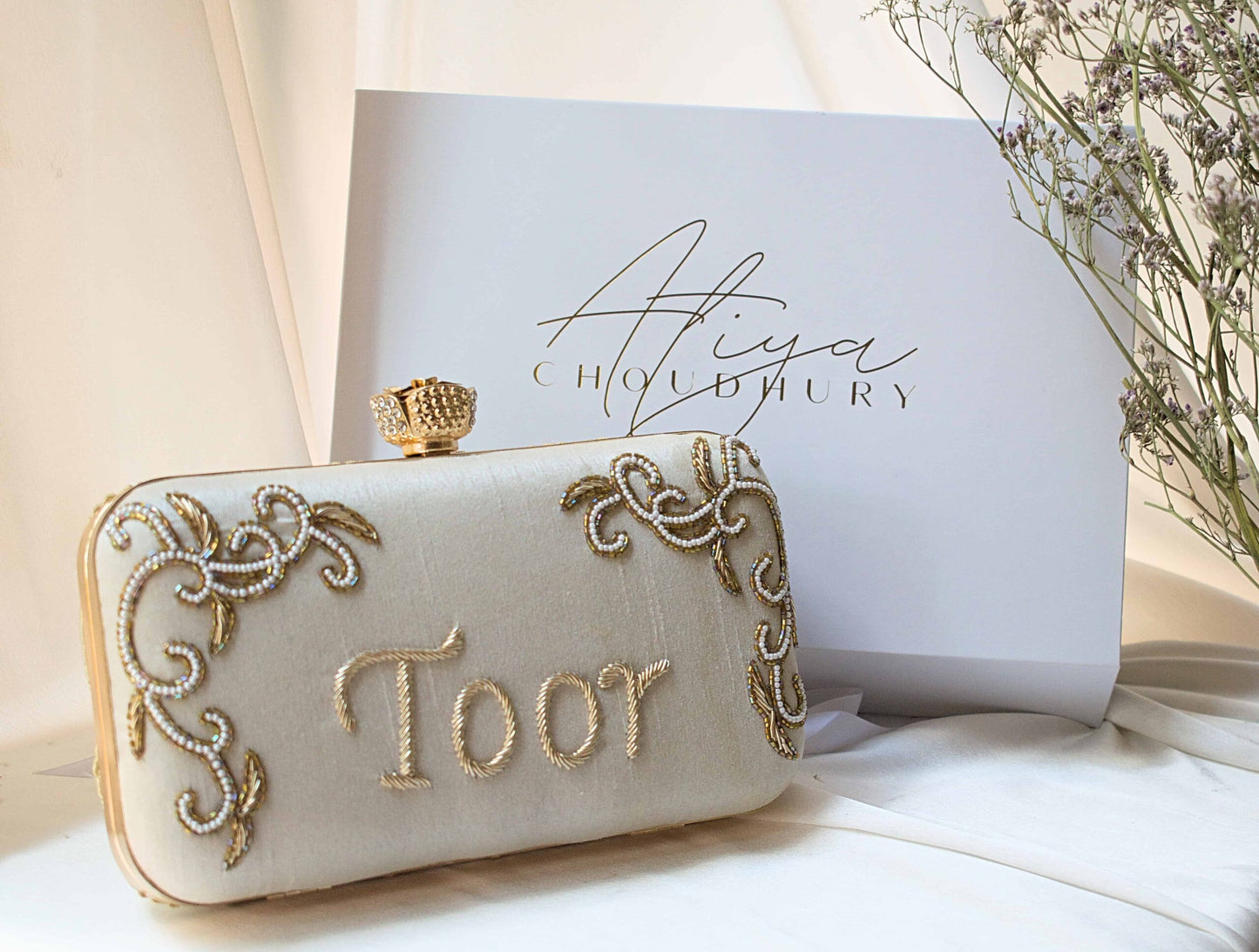 PRE-ORDER - Ivory Personalised Clutch (Rose lock)