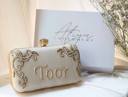 PRE-ORDER - Ivory Personalised Clutch (Rose lock)