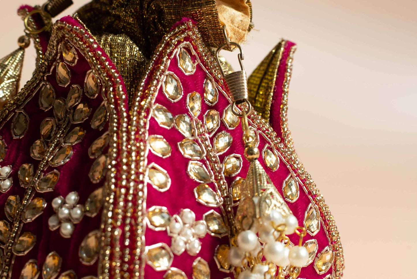 PRE-ORDER - Lotus Potli Bag (Hot Pink Velvet)