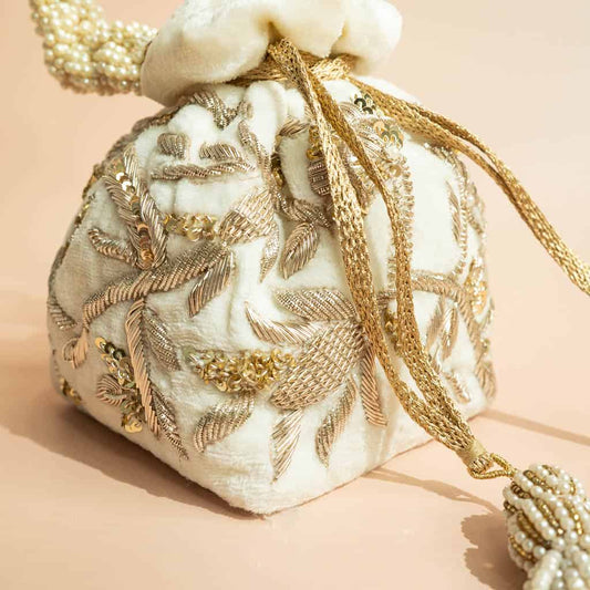PRE-ORDER - Layla Potli Bag (Ivory Velvet)
