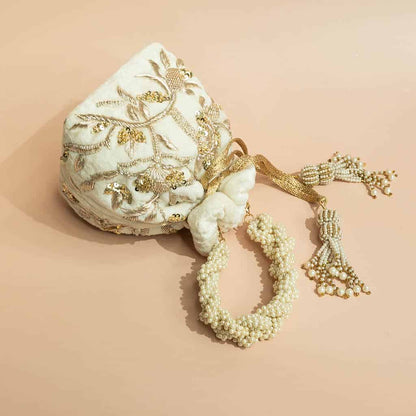 PRE-ORDER - Layla Potli Bag (Ivory Velvet)