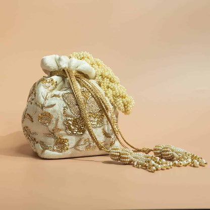 Arisha Potli Bag (Ivory Velvet)