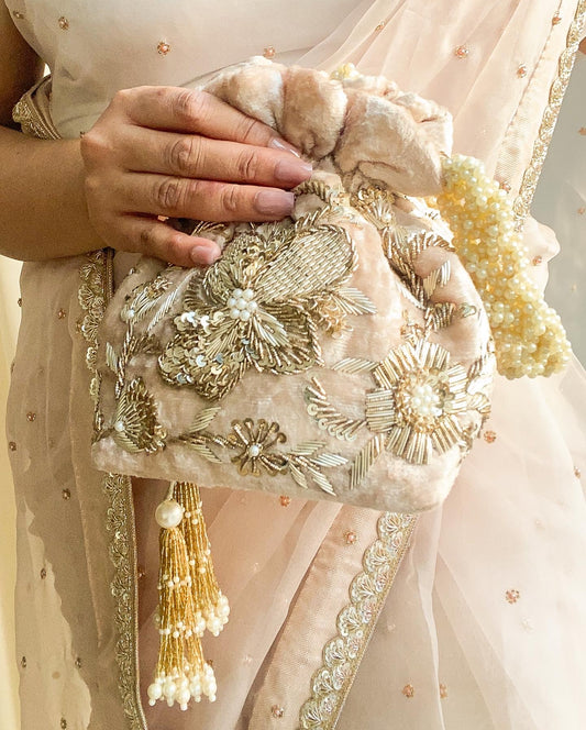 Arisha Potli Bag (Nude Pink Velvet)