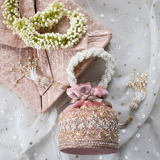 Ruby Potli Bag (Dusky Pink Velvet)