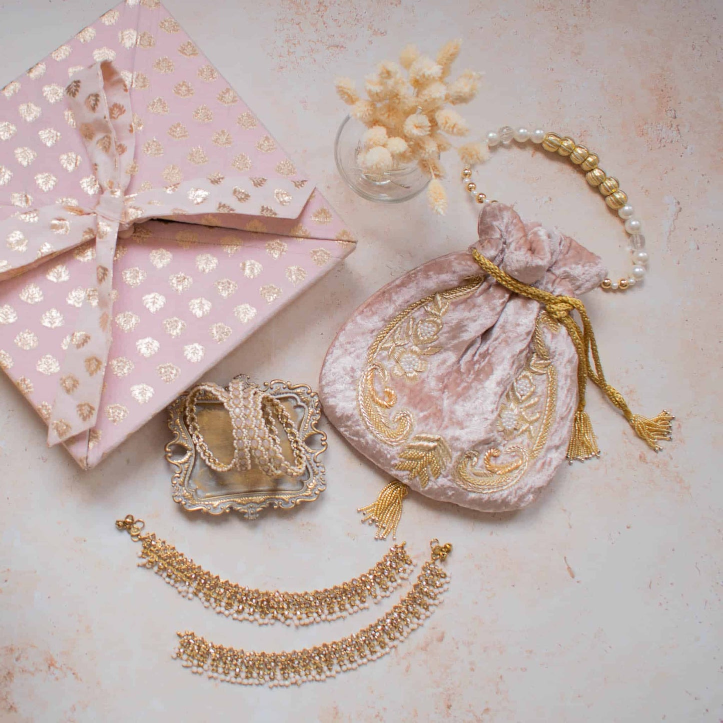 PRE-ORDER - JHANVI Potli Bag (Nude Pink Velvet)