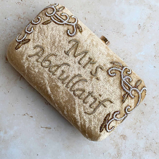 PRE-ORDER - Gold Velvet Personalised Clutch