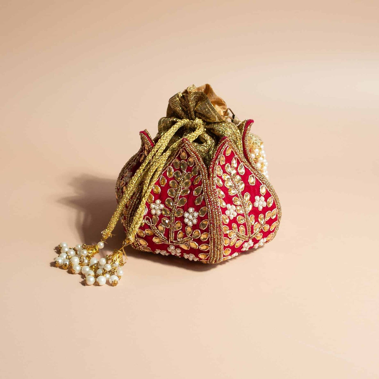 PRE-ORDER - Lotus Potli Bag (Hot Pink Velvet)