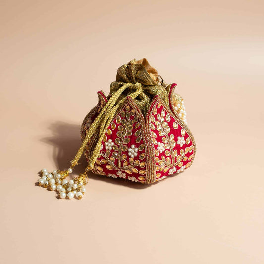 PRE-ORDER - Lotus Potli Bag (Hot Pink Velvet)