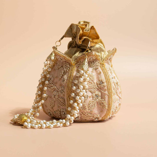 PRE-ORDER - Lotus Potli Bag (Nude Pink)