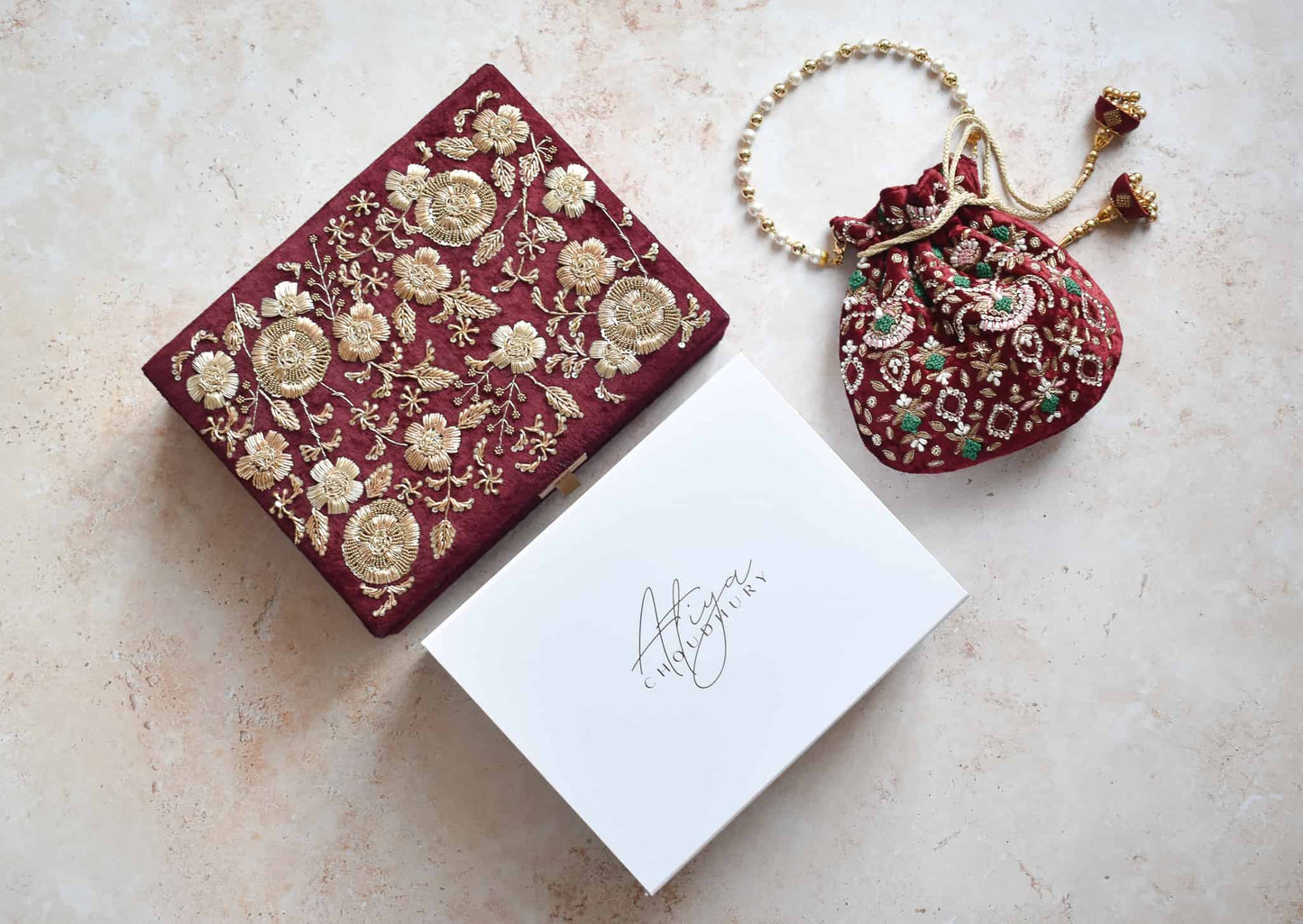 PRE-ORDER / ANAYA TROUSSEAU BOX (Maroon Velvet)