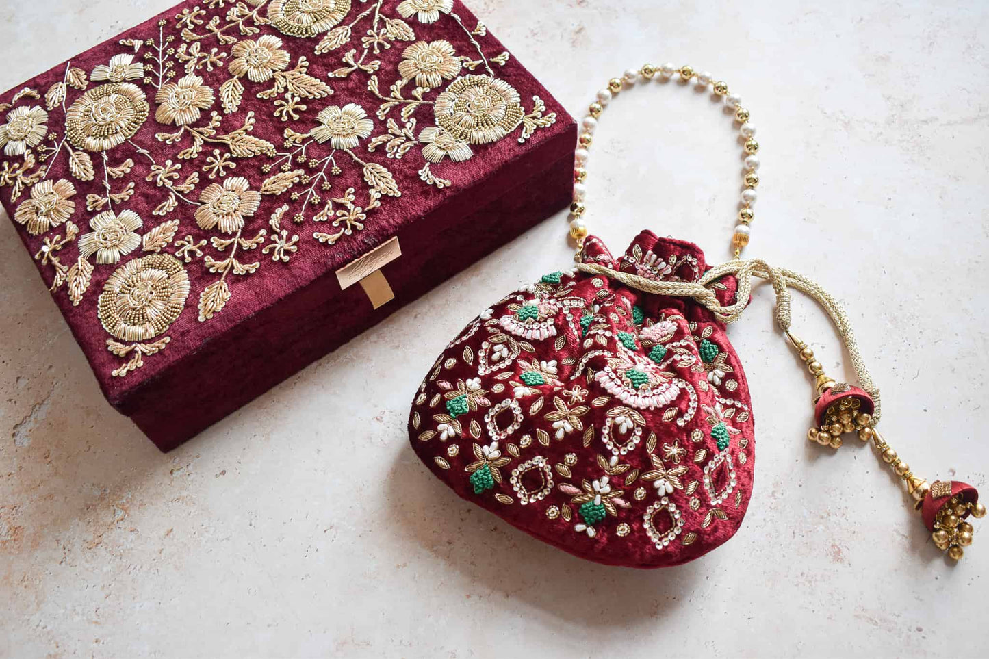 PRE-ORDER / ANAYA TROUSSEAU BOX (Maroon Velvet)