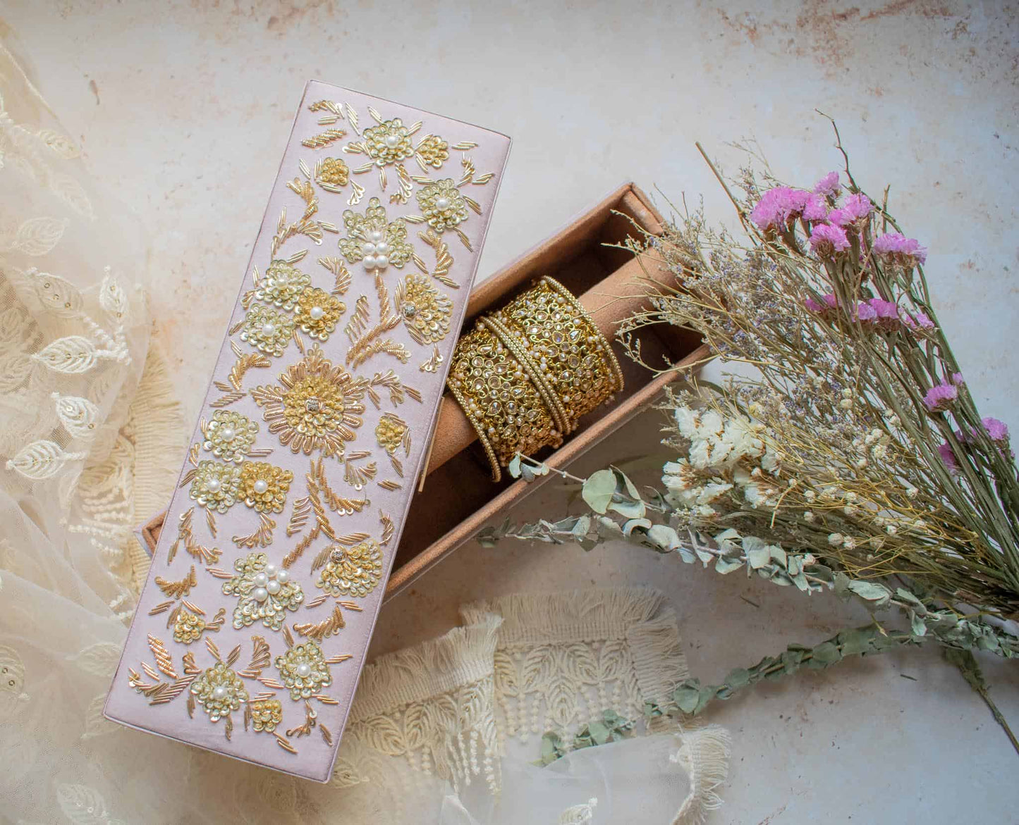 PRE-ORDER / MEENA Bangle Box (Nude Pink Silk)