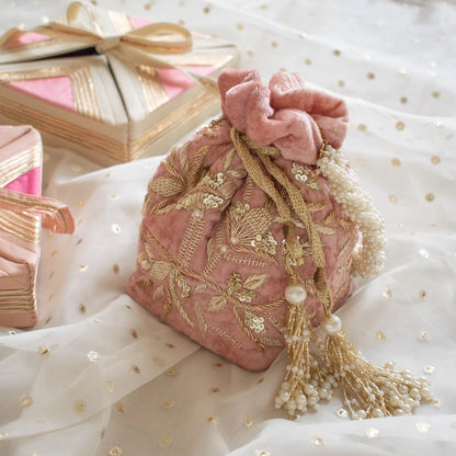 Layla Potli Bag (Sweet Pink Velvet)