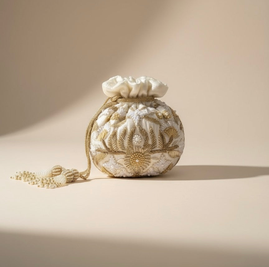 Meena Potli Bag (Cream Velvet)