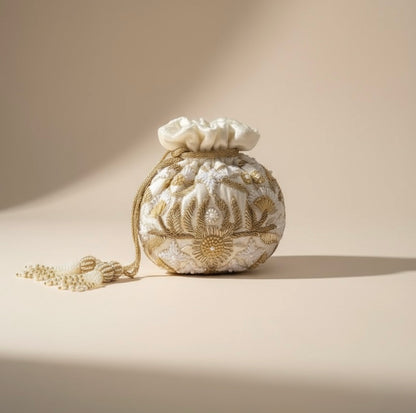 Meena Potli Bag (Cream Velvet)