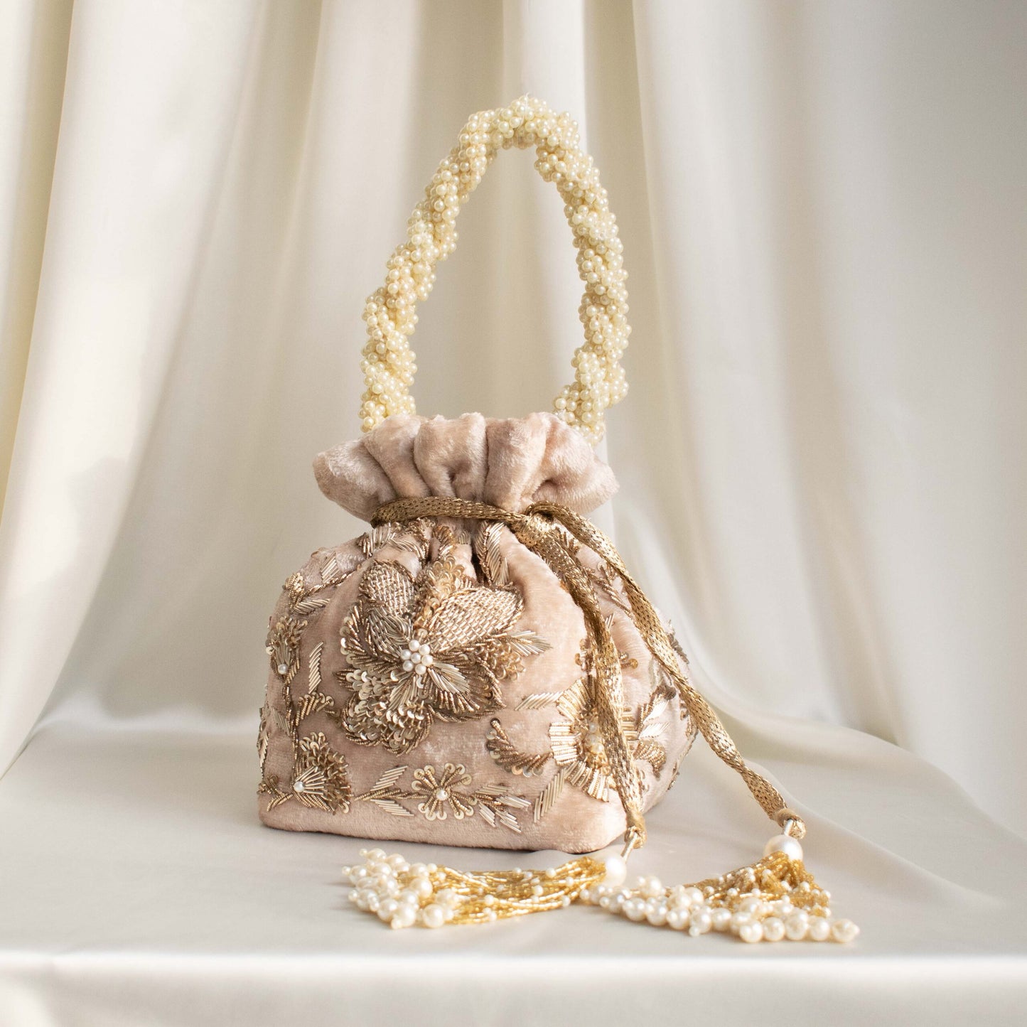 Arisha Potli Bag (Nude Pink Velvet)