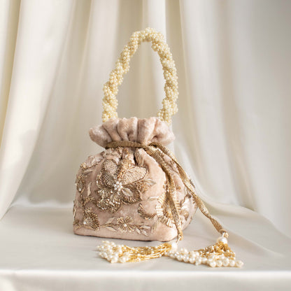 Arisha Potli Bag (Nude Pink Velvet)