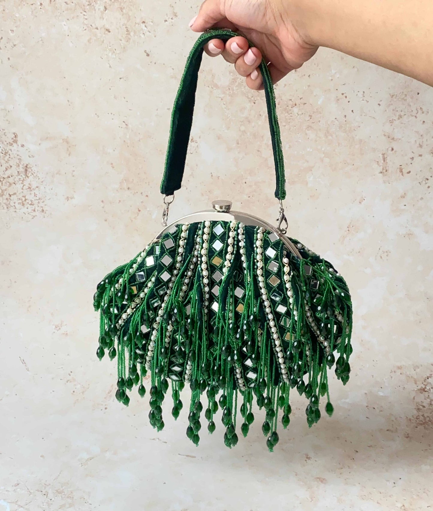 PRE-ORDER - Eliana Clip Purse (Emerald Green Velvet)