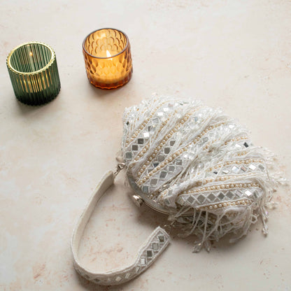 PRE-ORDER - Eliana Clip Purse (White Velvet)