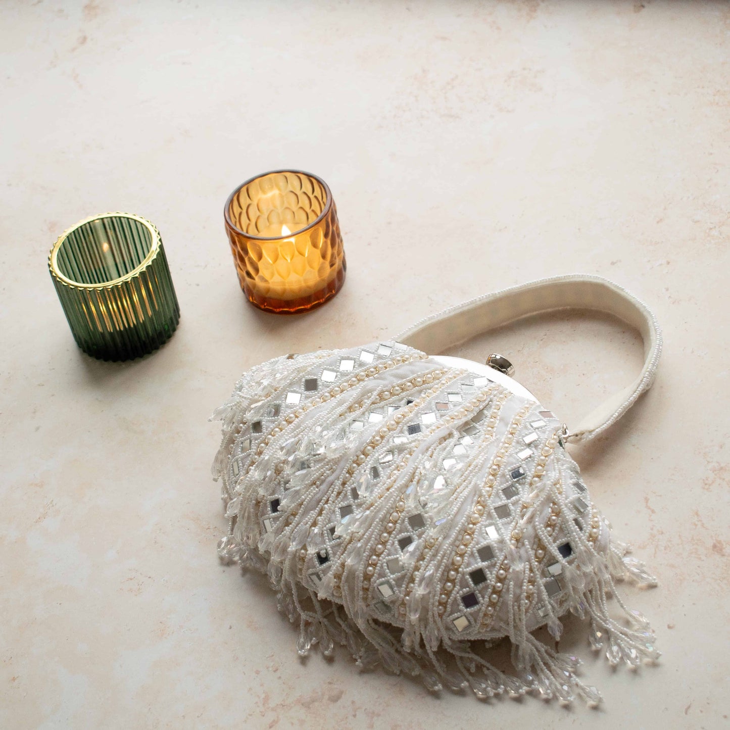 PRE-ORDER - Eliana Clip Purse (White Velvet)