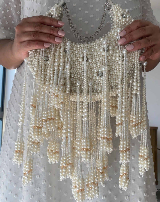 PRE-ORDER - Pearl Moon and Tassels Handbag