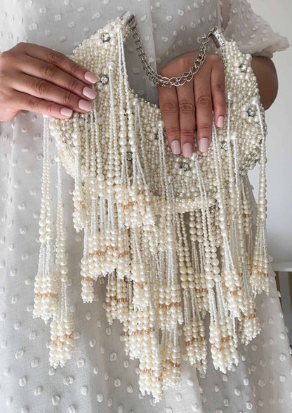 PRE-ORDER - Pearl Moon and Tassels Handbag
