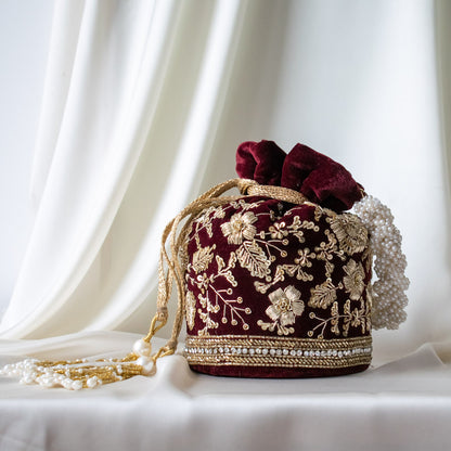 Anaya Potli Bag (Maroon Velvet)