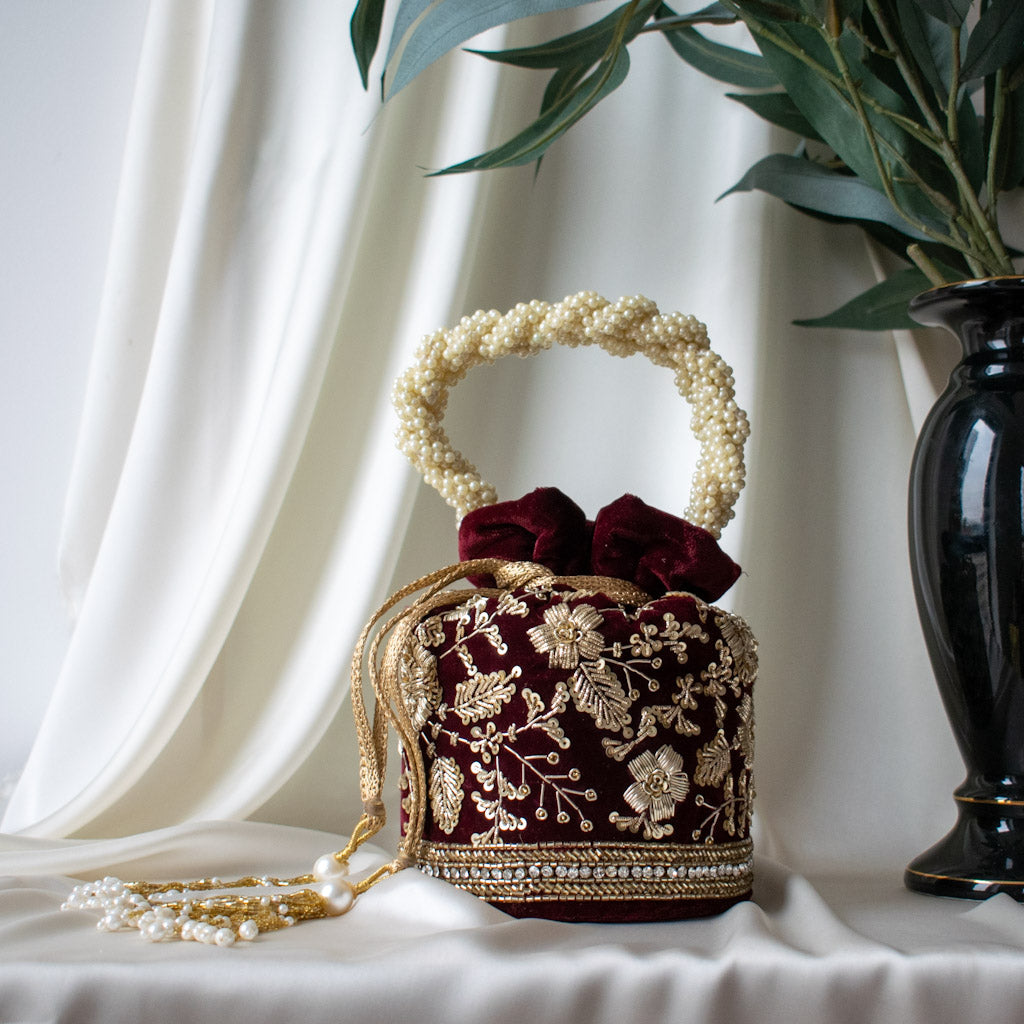 Anaya Potli Bag (Maroon Velvet)