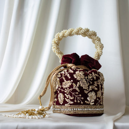 Anaya Potli Bag (Maroon Velvet)