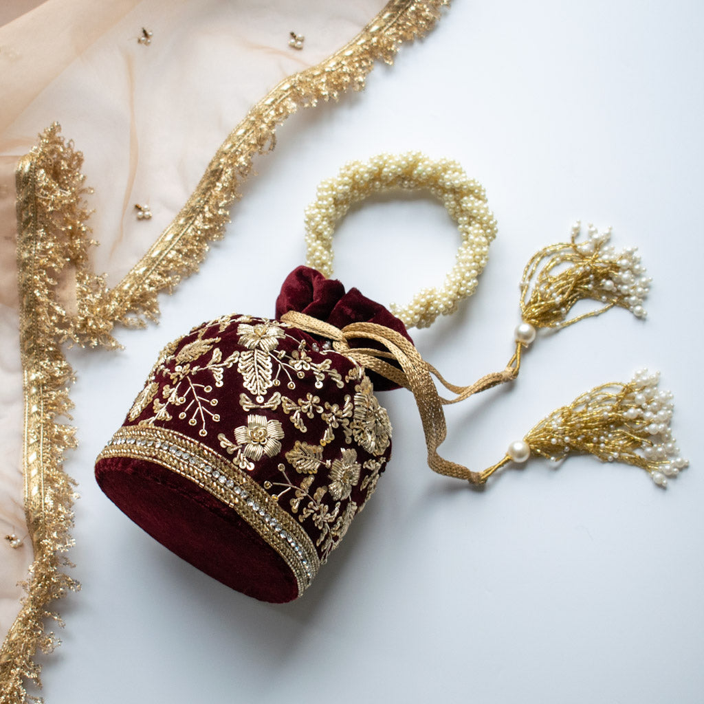 Anaya Potli Bag (Maroon Velvet)
