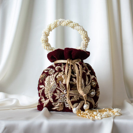 PRE-ORDER - Alisha Potli Bag (Deep Maroon Velvet)