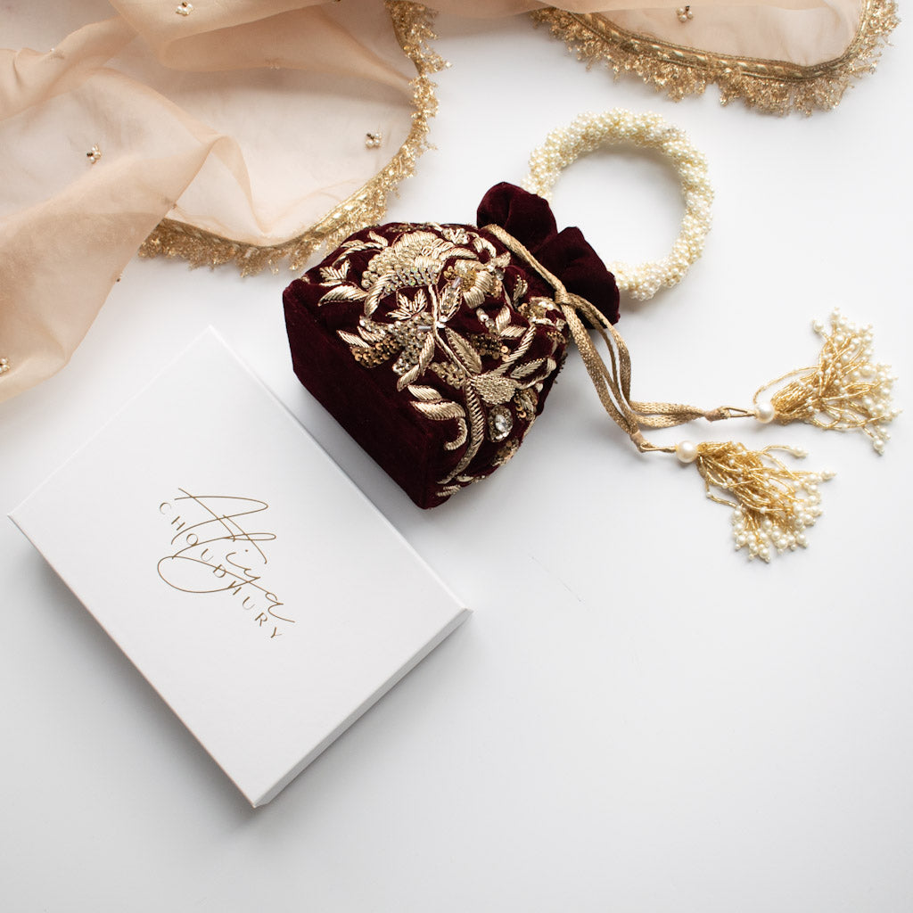 PRE-ORDER - Alisha Potli Bag (Deep Maroon Velvet)